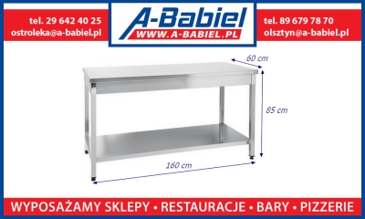 Stół centralny 160x60 cm, składany, nierdzewny, z półką